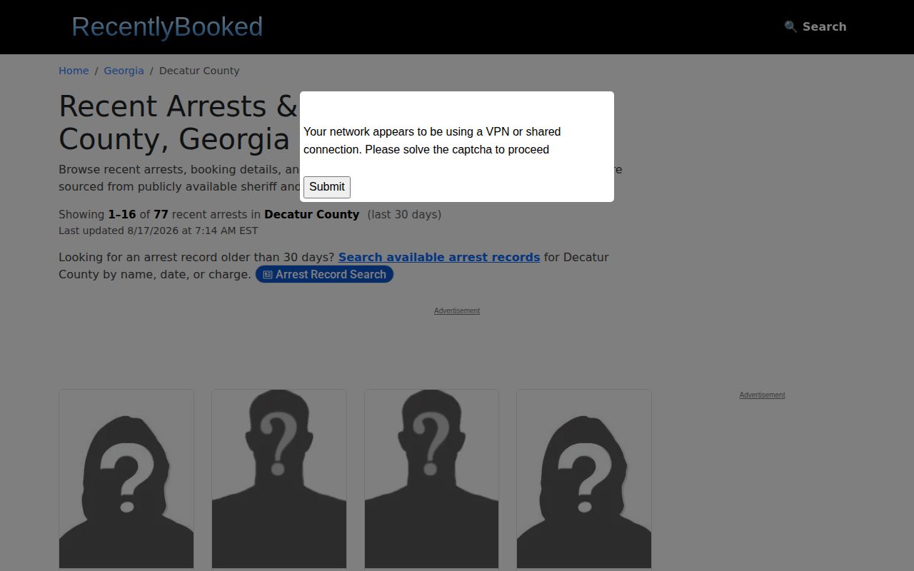 Unofficial Recently Booked Decatur County archive used as a crime-news discovery aid
