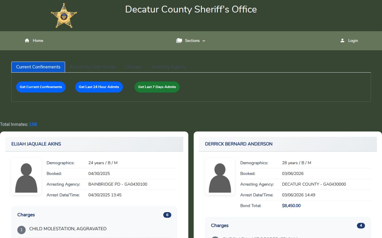 Decatur County Citizen Connect roster and recent admit search