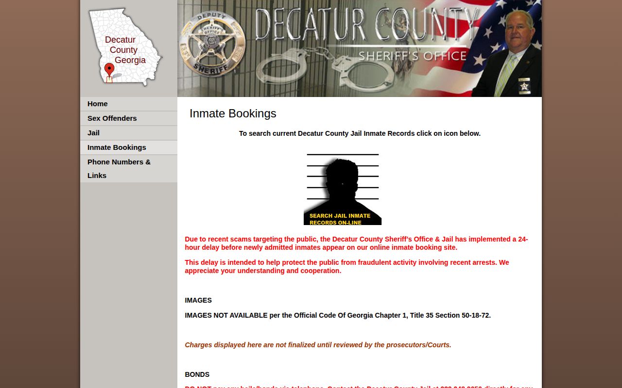 Decatur County Jail inmate bookings gateway and booking record search policy