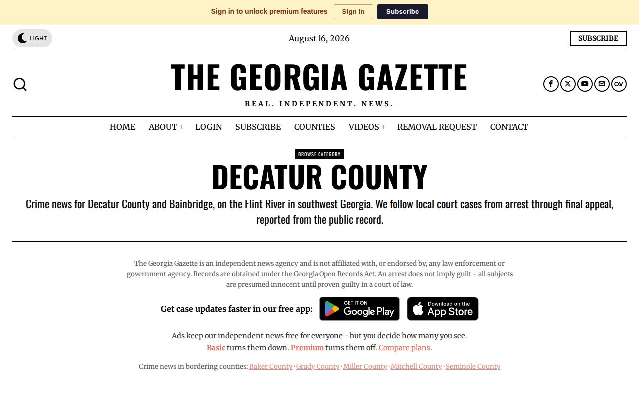 Unofficial Decatur County Georgia Gazette crime and booking archive, not a DCSO wanted-fugitives list